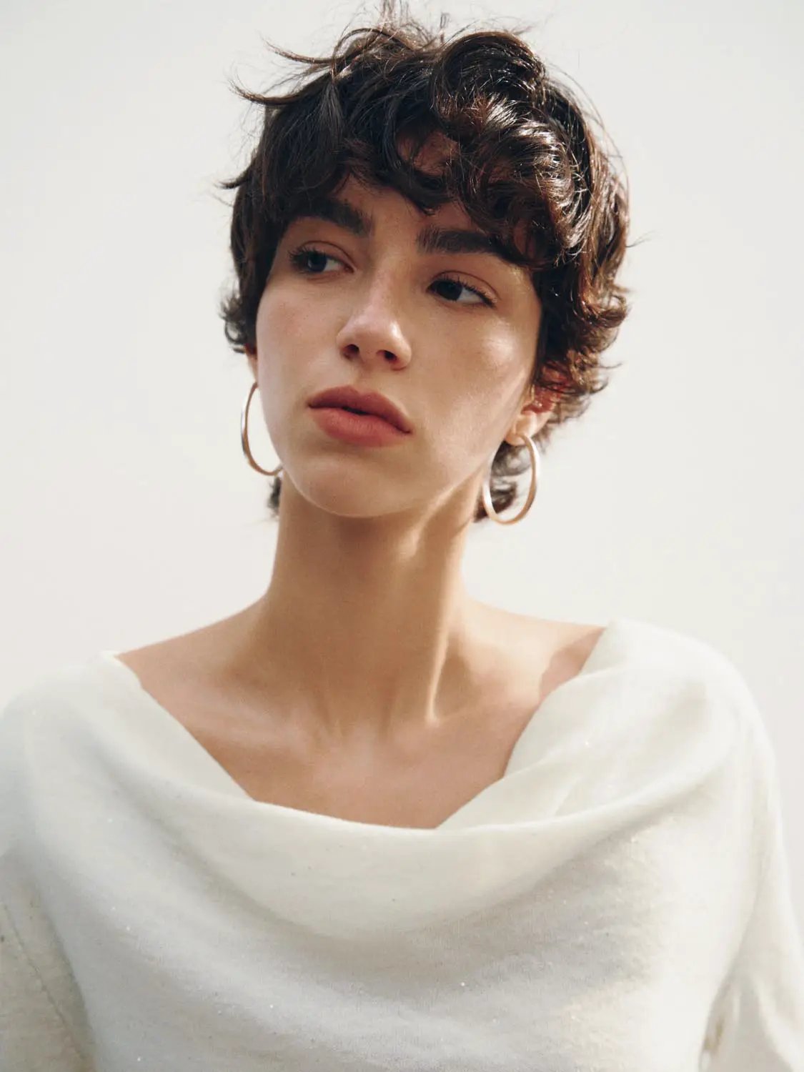 Draped Textured Fitted Long Sleeve Knit T-Shirt