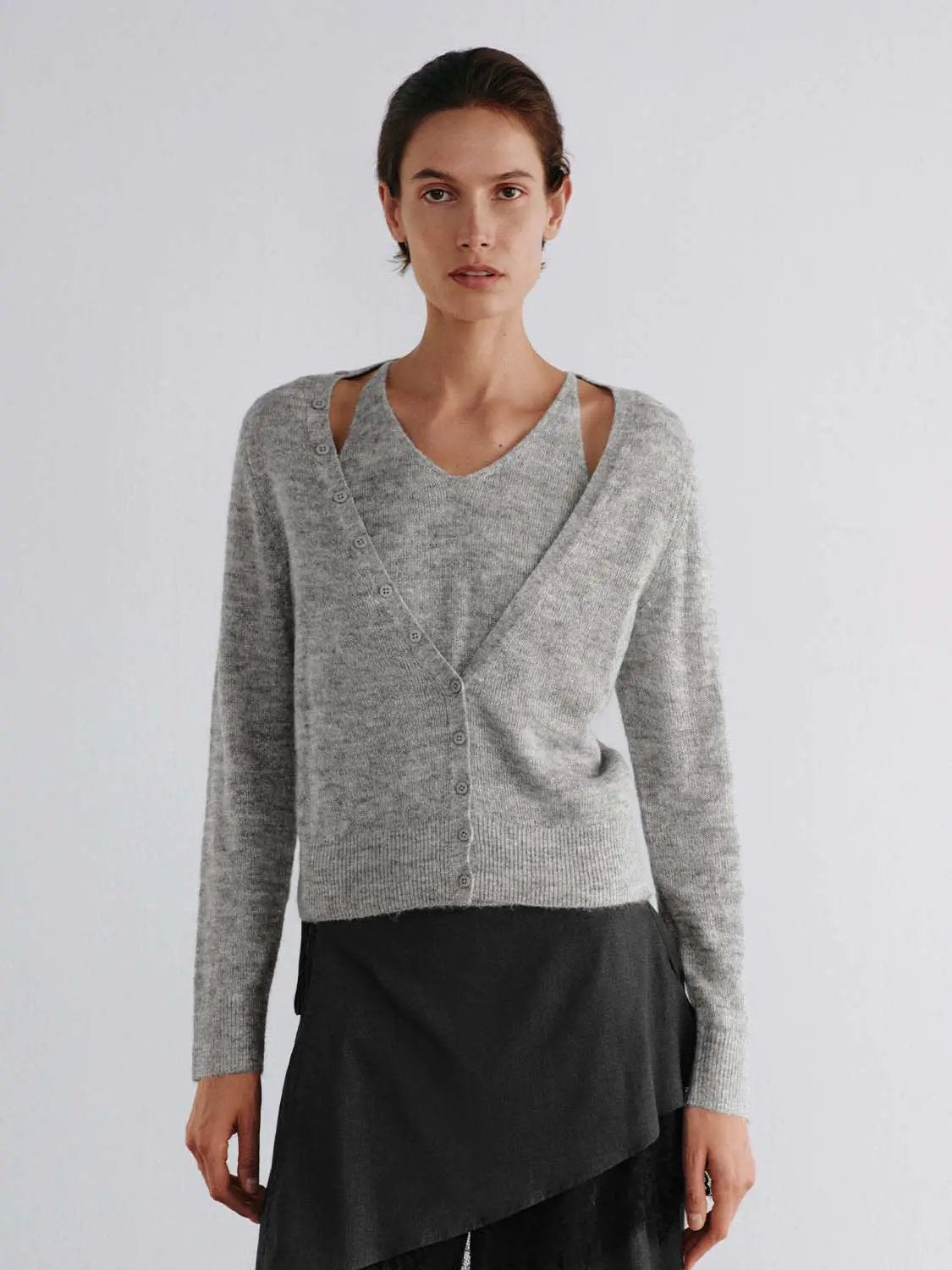 Layered V-neck Button Front Long Sleeve Cardigan