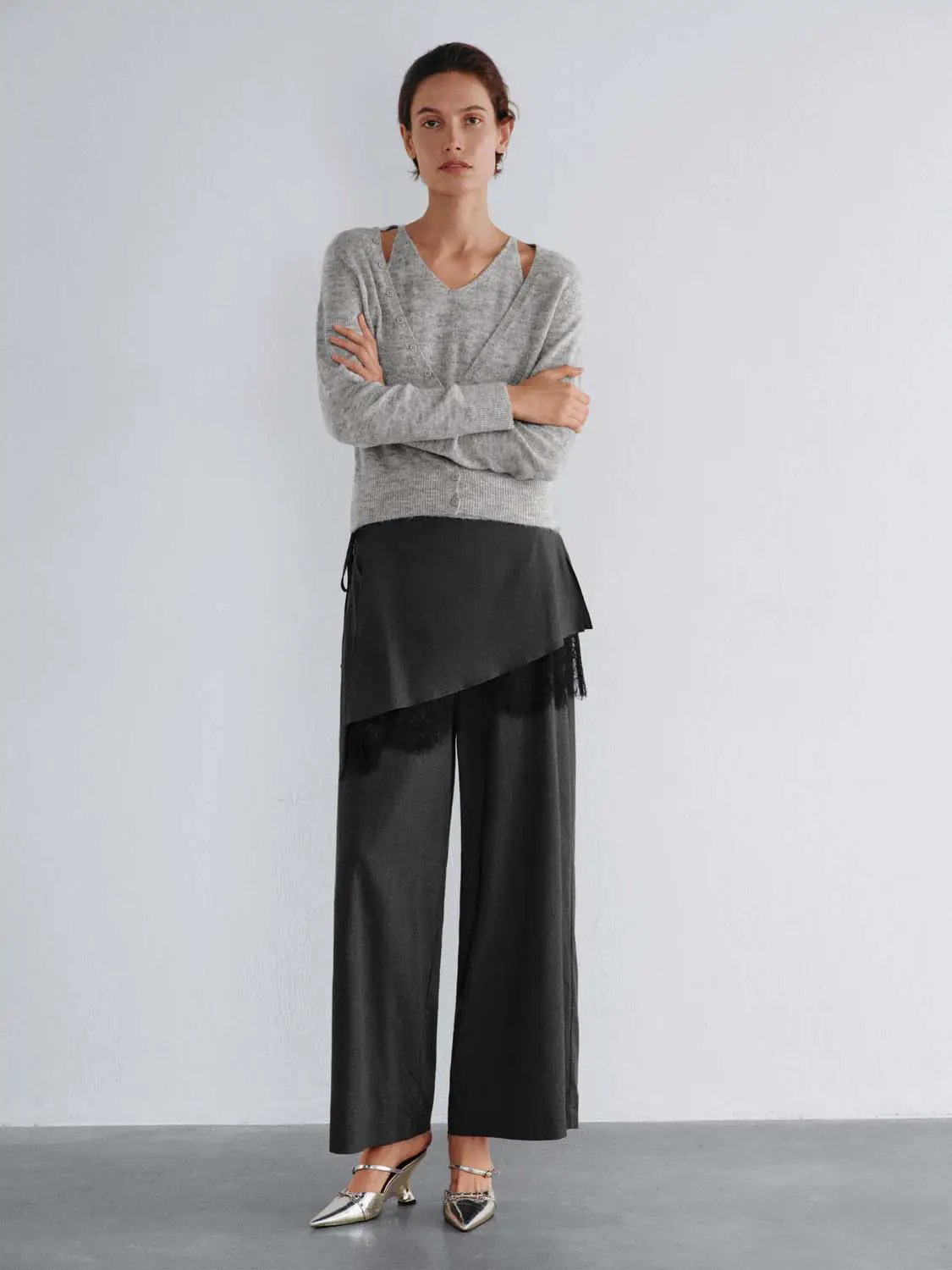 Layered V-neck Button Front Long Sleeve Cardigan