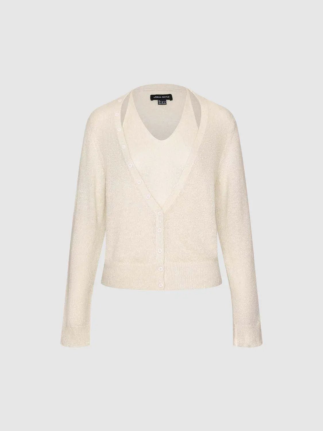 Layered V-neck Button Front Long Sleeve Cardigan