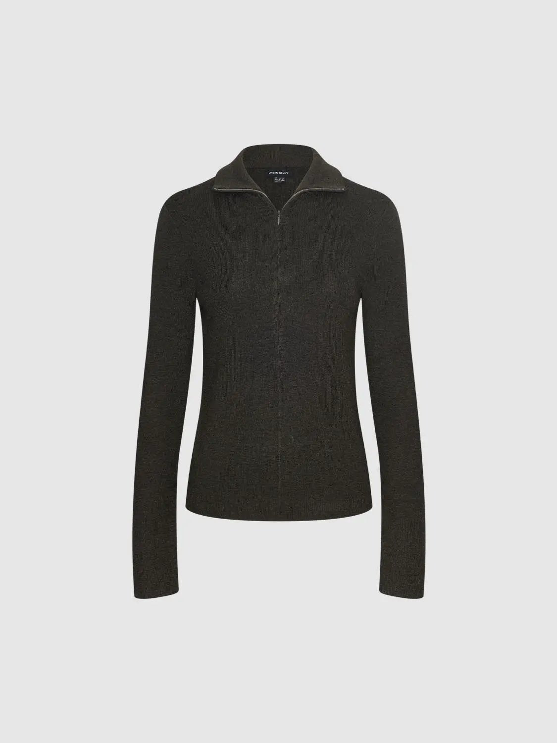 Fitted Ribbed Zip Neck Long Sleeve Knit Sweater