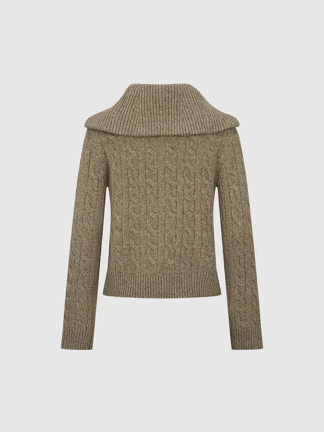 Cable Knit Fitted Long Sleeve Wide Collar Full Zip Jacket