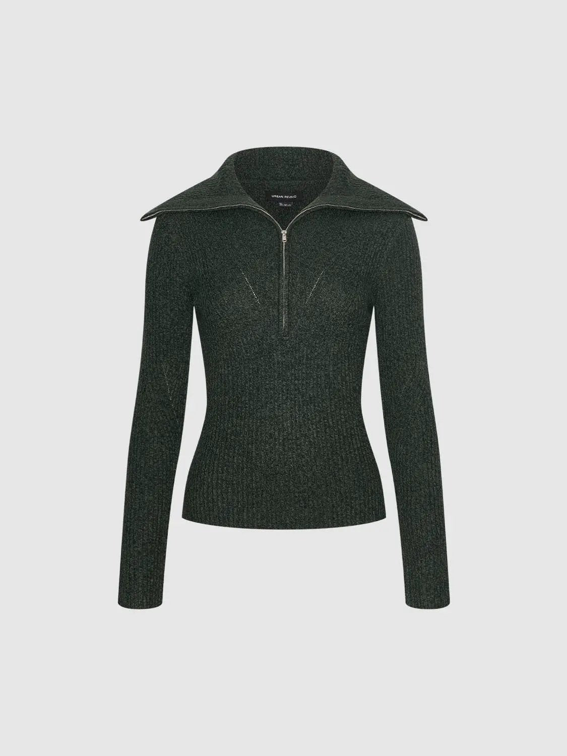 Ribbed Half-zip Long Sleeve Fitted Sweater