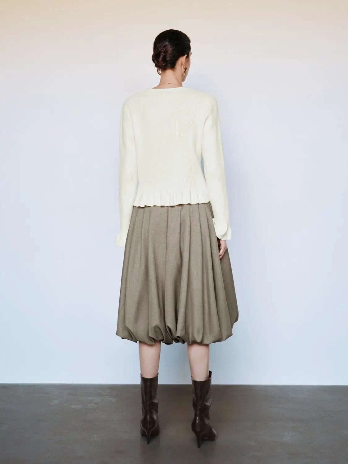 Ribbed Heart Button Crew Neck Long Sleeve Cardigan