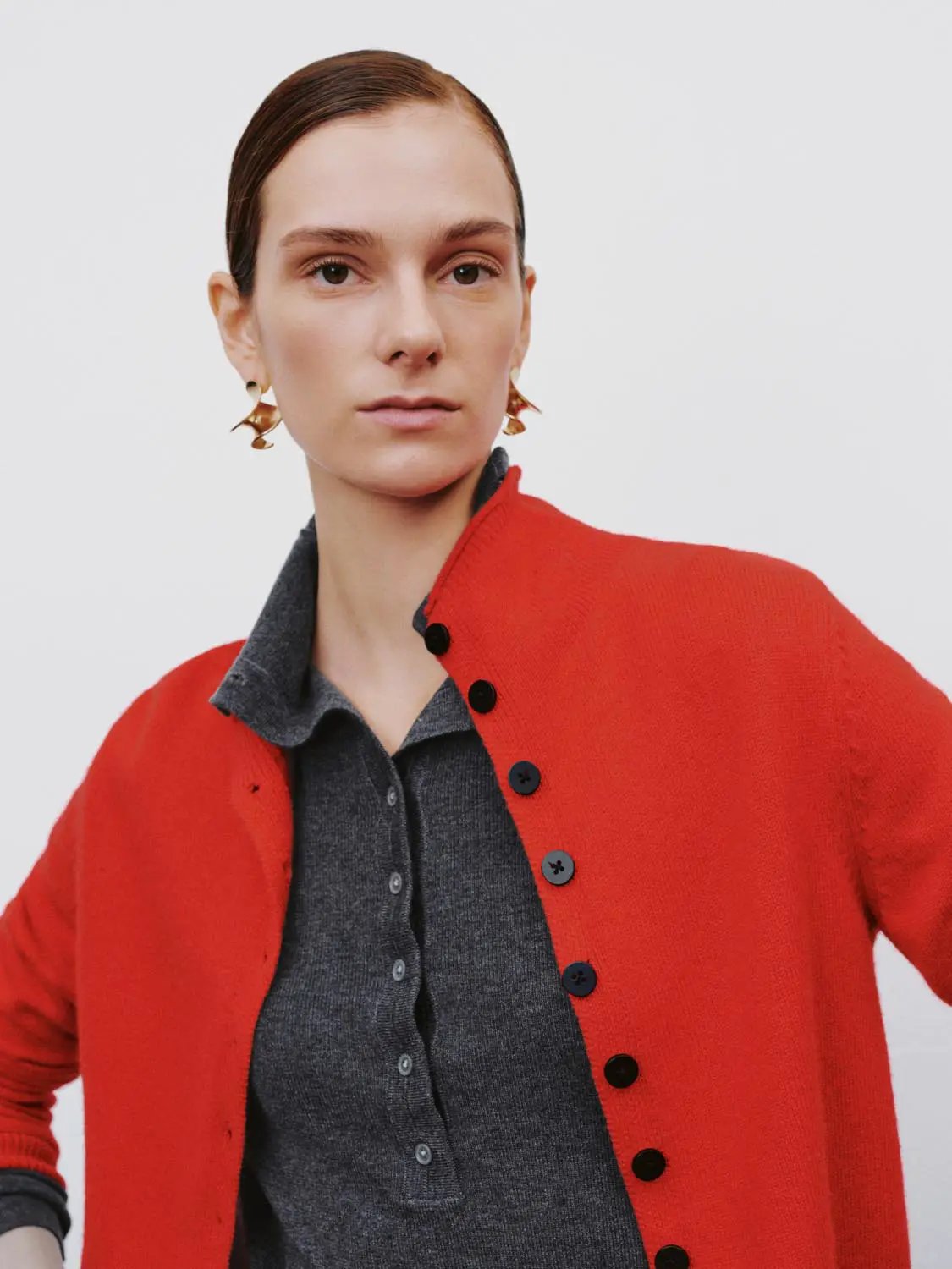Button Front Mock Neck Long Sleeve Ribbed Knit Cardigan