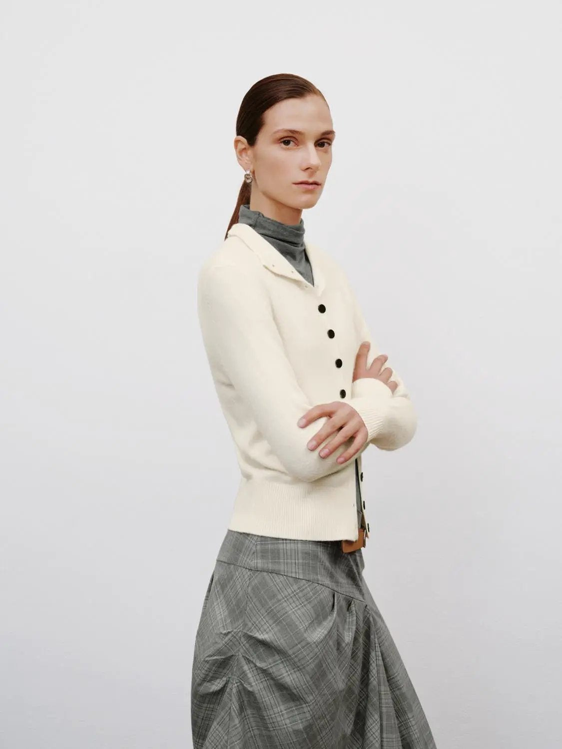 Button Front Mock Neck Long Sleeve Ribbed Knit Cardigan
