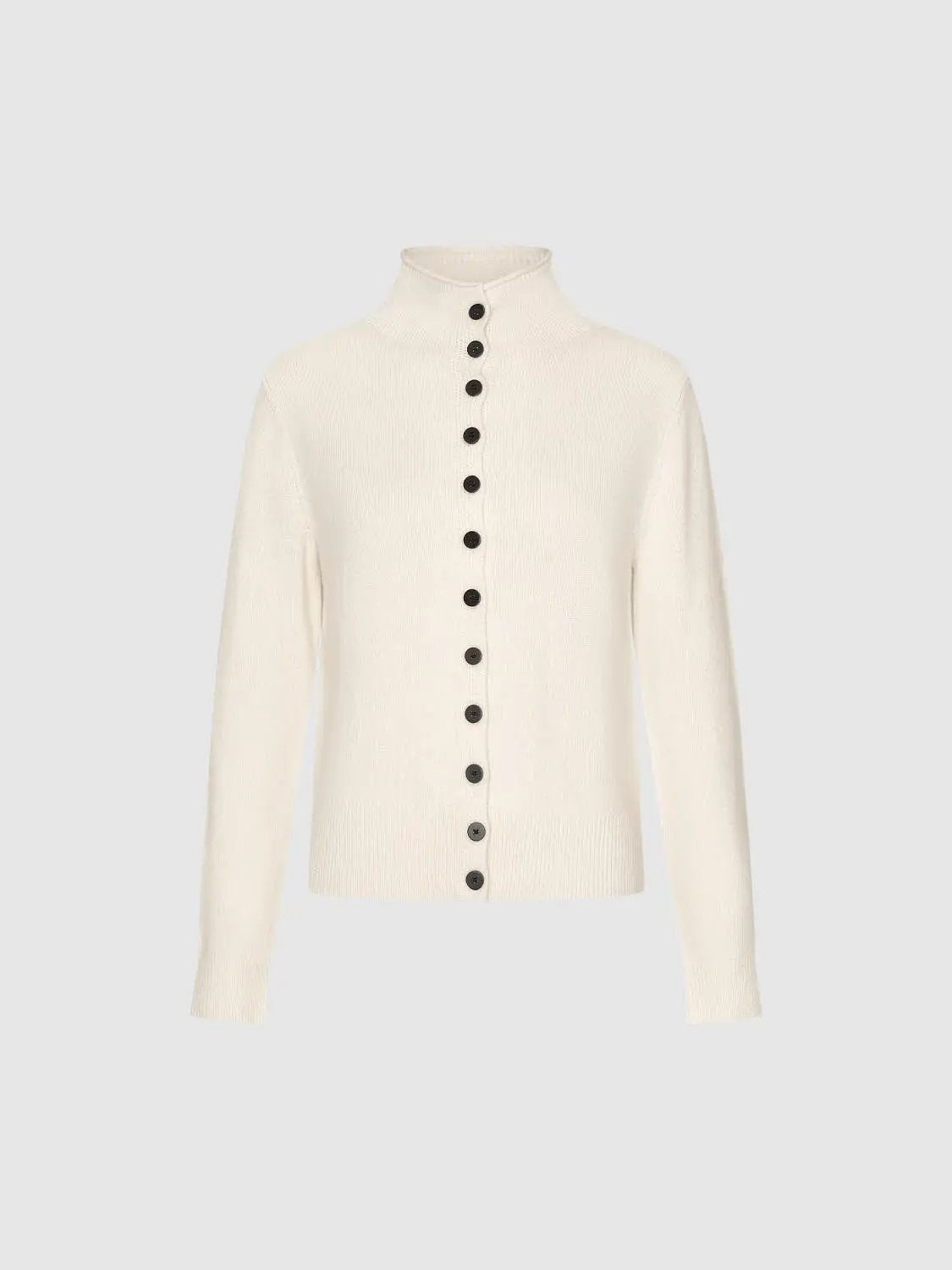 Button Front Mock Neck Long Sleeve Ribbed Knit Cardigan