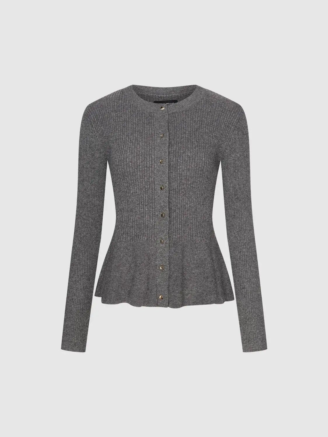 Ribbed Knit Button Front Crew Neck Long Sleeve Cardigan