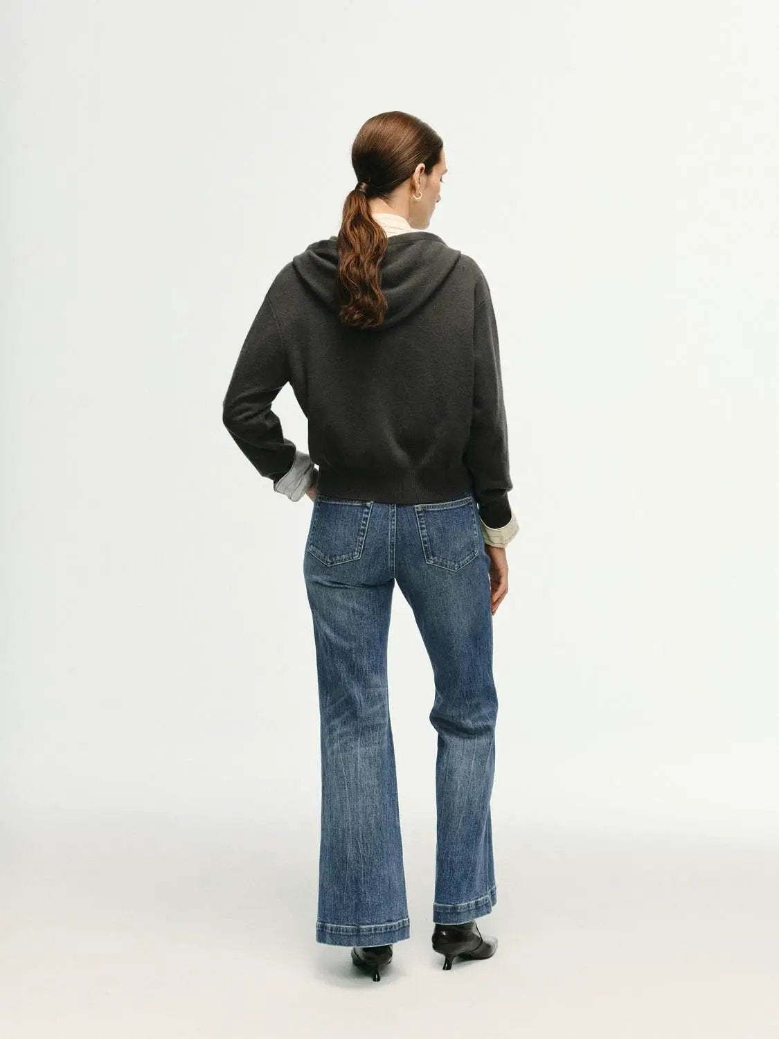 Ribbed Full Zip Hooded Long Sleeve Knit Jacket