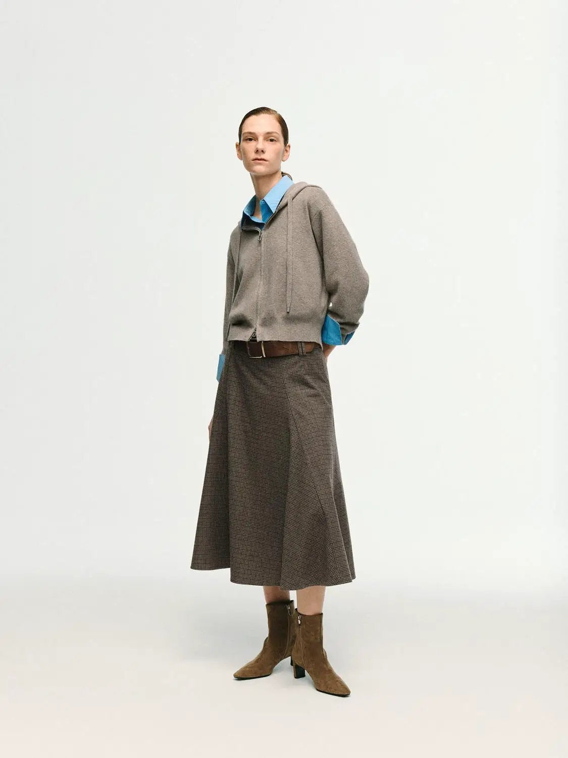 Ribbed Full Zip Hooded Long Sleeve Knit Jacket