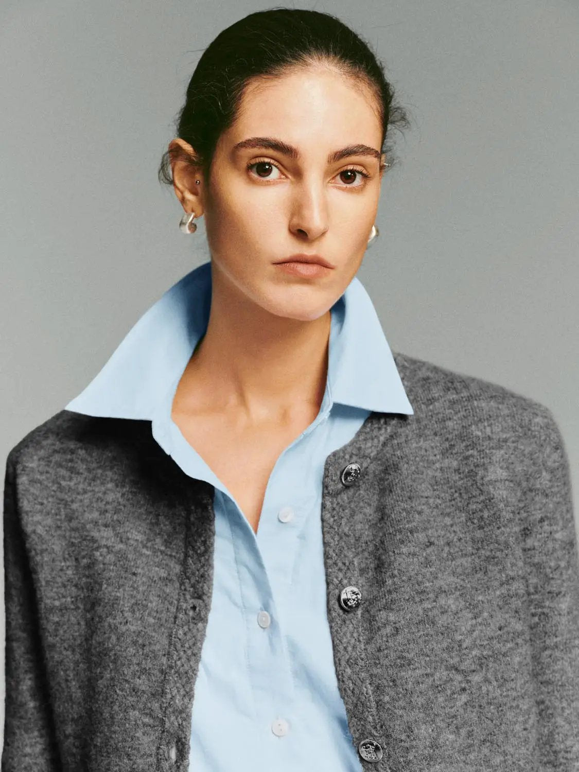 Crew Neck Button Front Long Sleeve Knitwear Jacket
