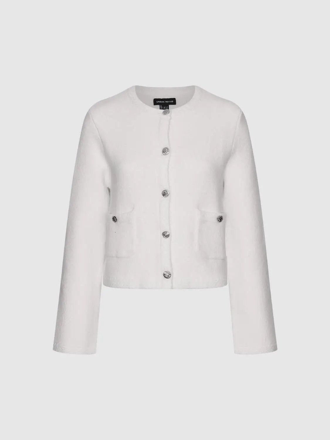 Crew Neck Button Front Long Sleeve Knitwear Jacket