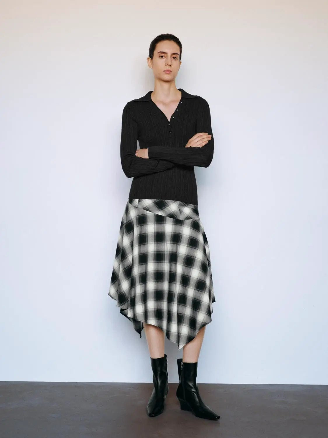 Ribbed Fitted Polo Collar Long Sleeve Sweater