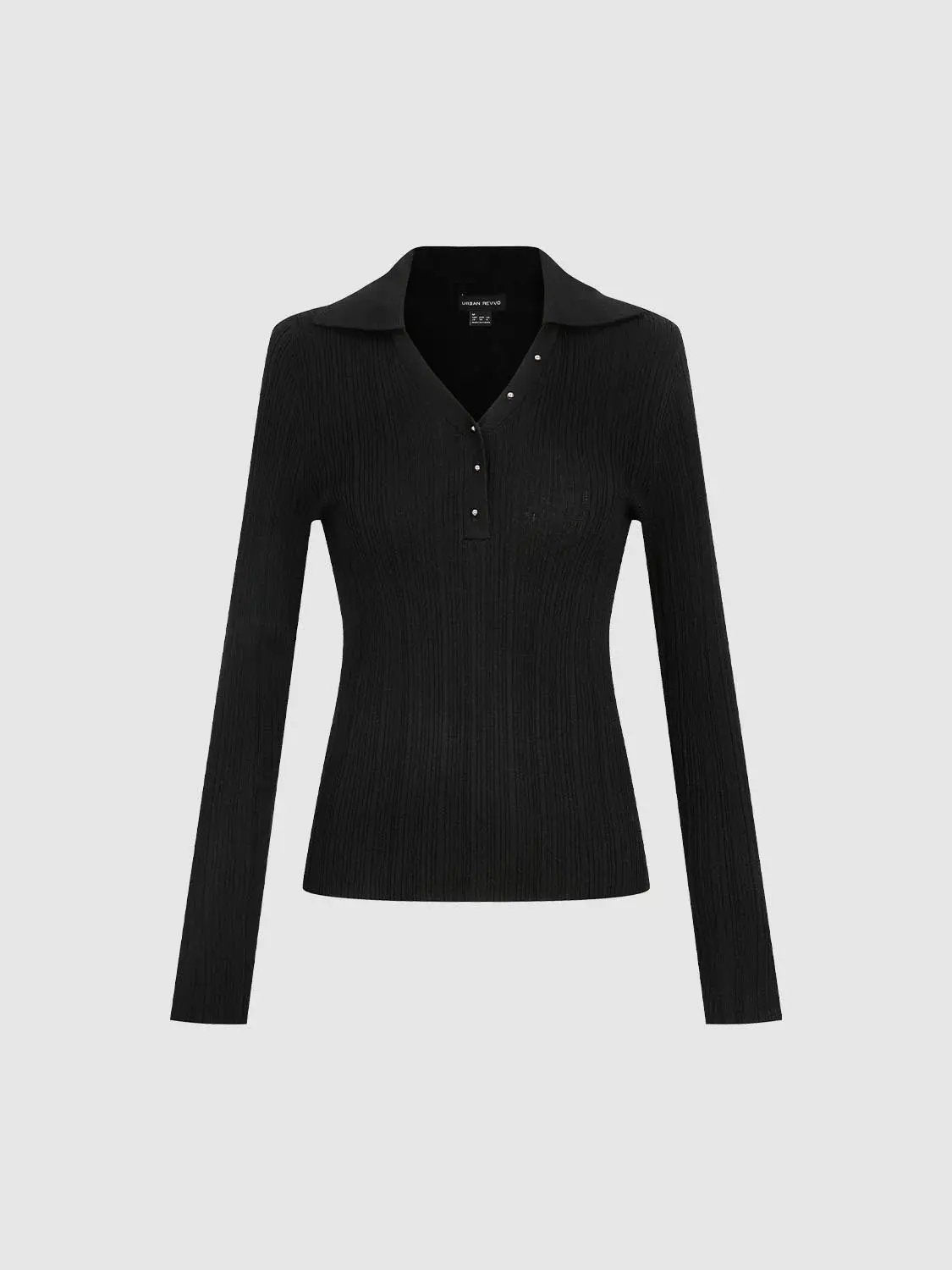 Ribbed Fitted Polo Collar Long Sleeve Sweater