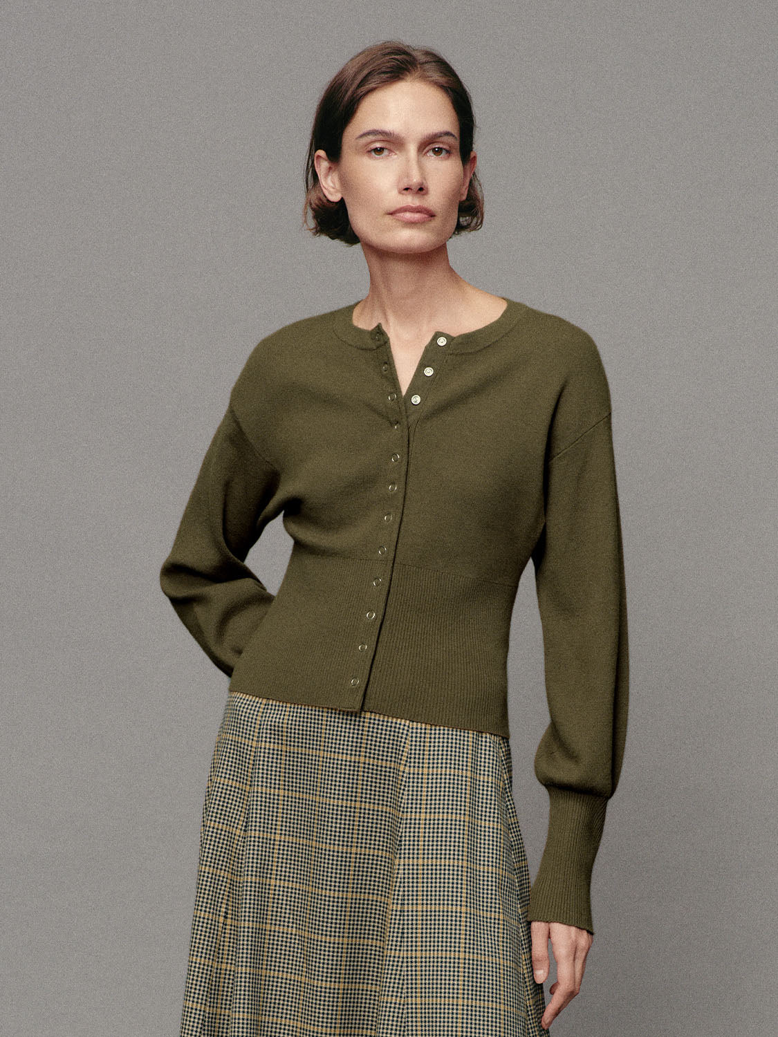 Ribbed Button Front Crew Neck Long Sleeve Cardigan