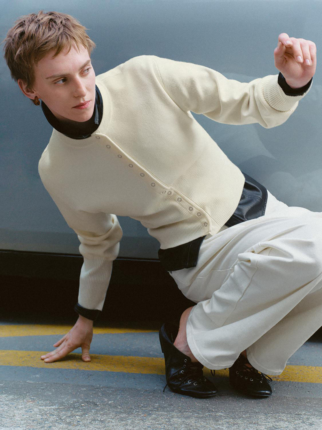 Ribbed Button Front Crew Neck Long Sleeve Cardigan