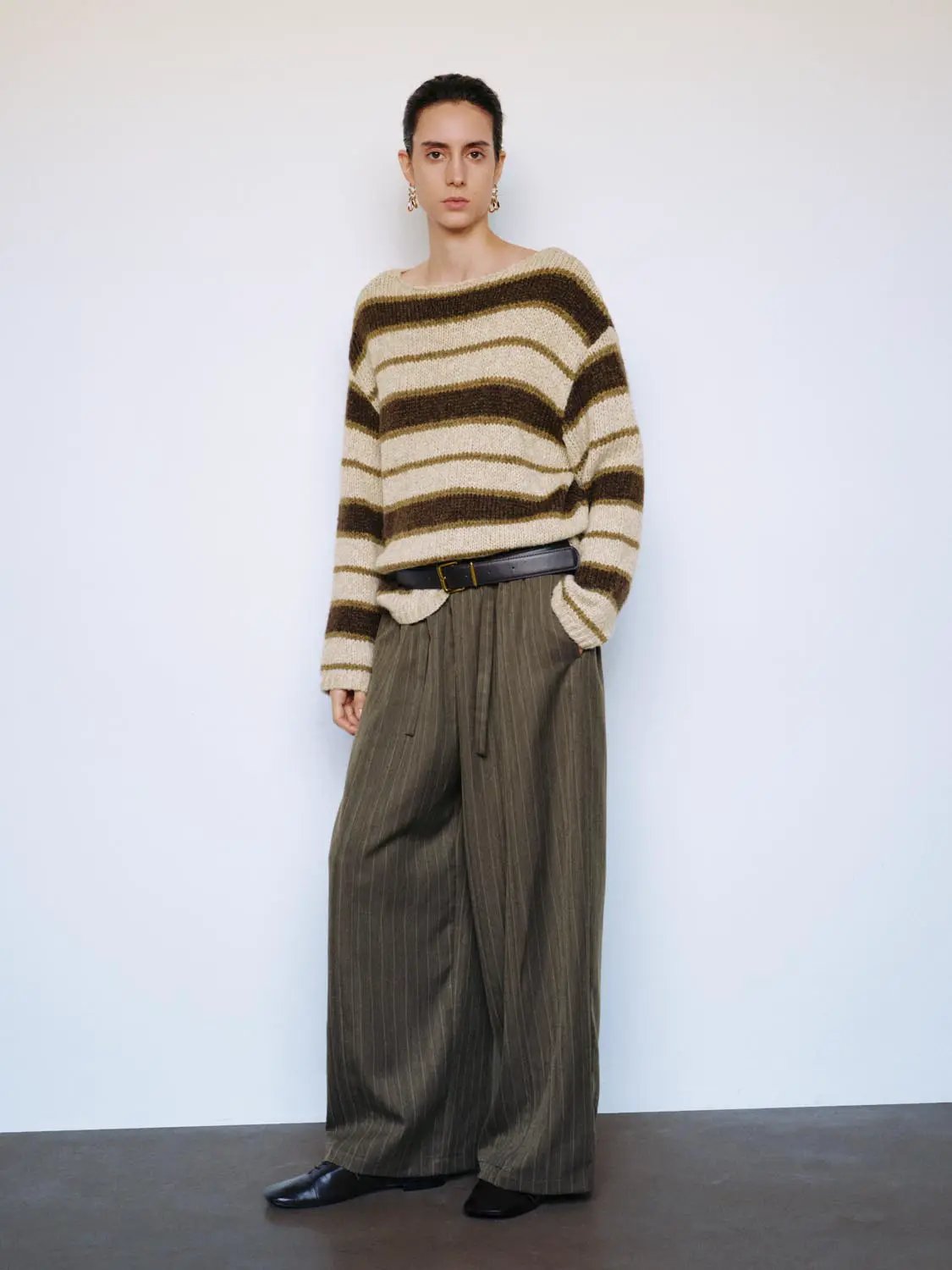Knit Striped Oversized Boat Neck Long Sleeve Sweater