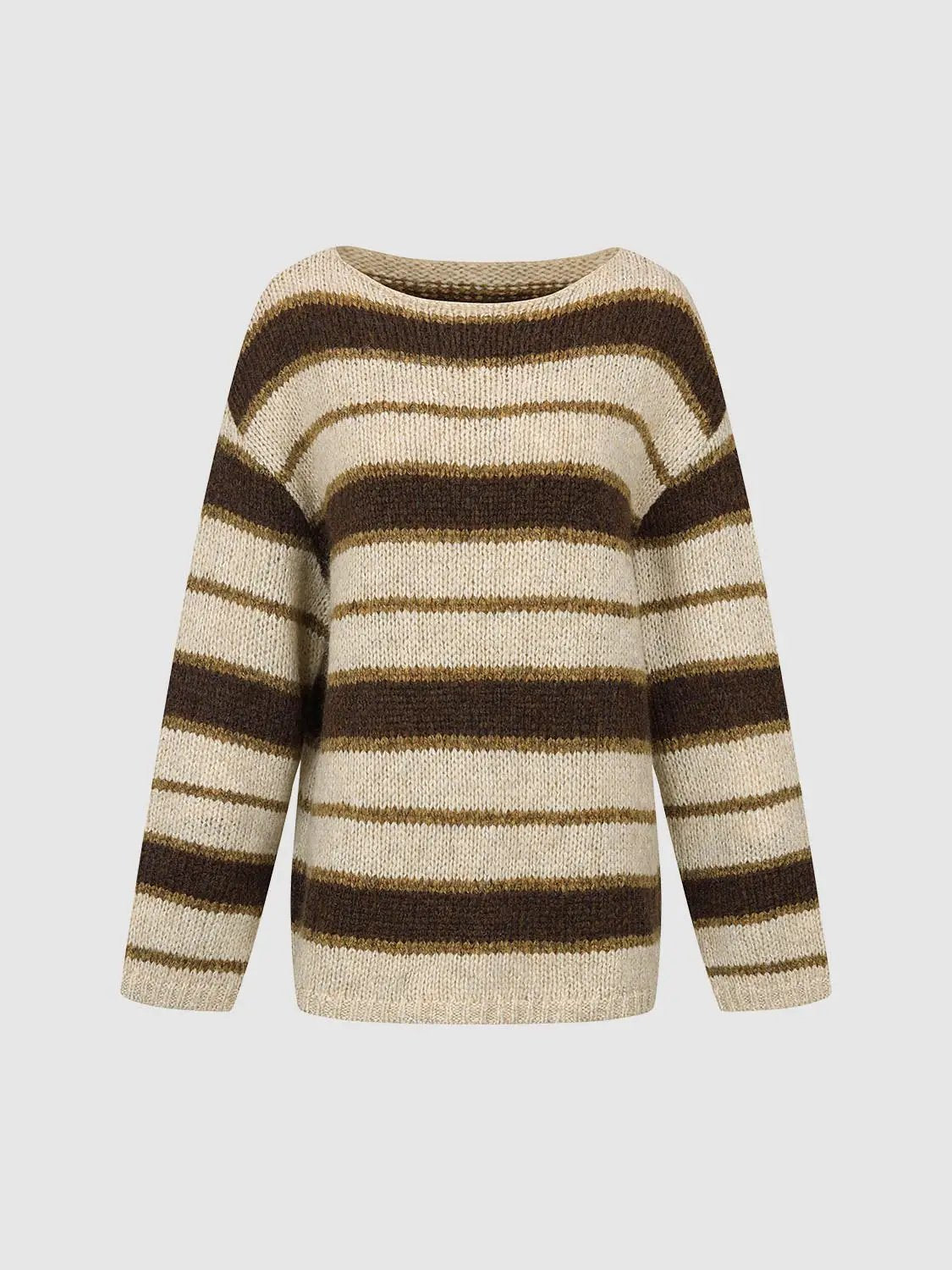 Knit Striped Oversized Boat Neck Long Sleeve Sweater