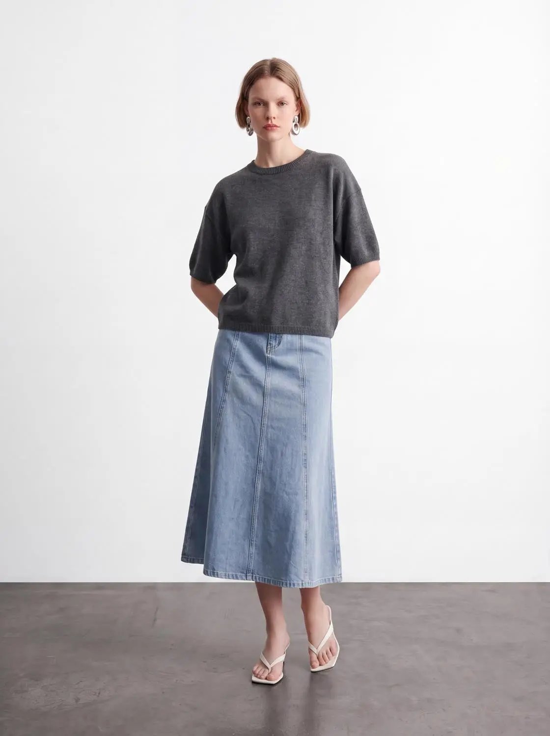 Ribbed Oversized Crew Neck Short Sleeve Knit Sweater