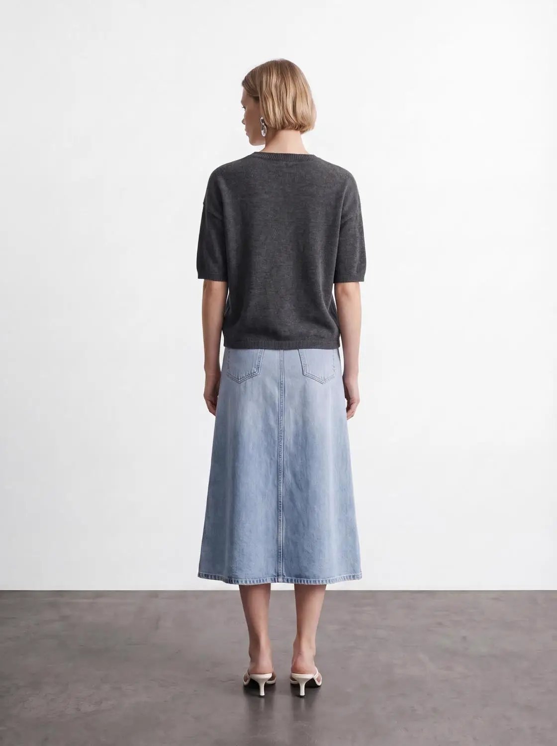 Ribbed Oversized Crew Neck Short Sleeve Knit Sweater
