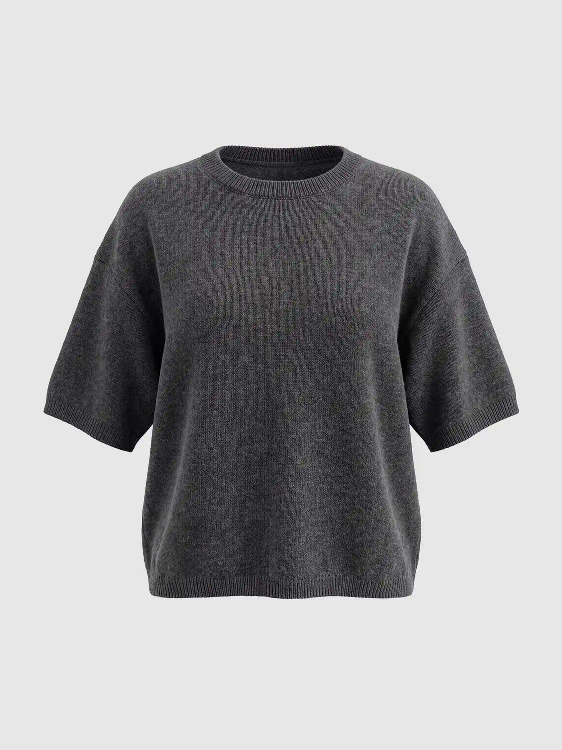 Ribbed Oversized Crew Neck Short Sleeve Knit Sweater