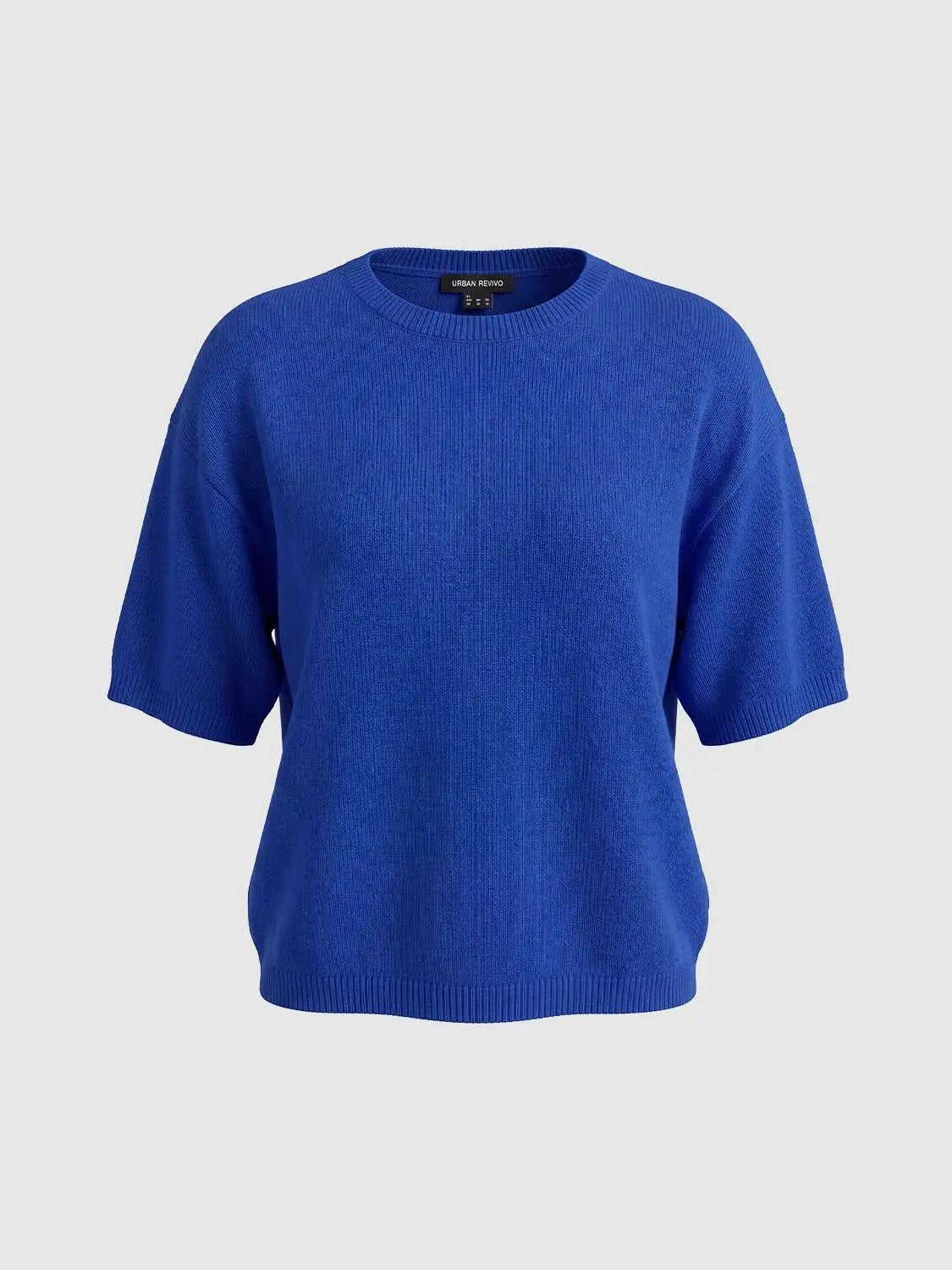 Ribbed Oversized Crew Neck Short Sleeve Knit Sweater