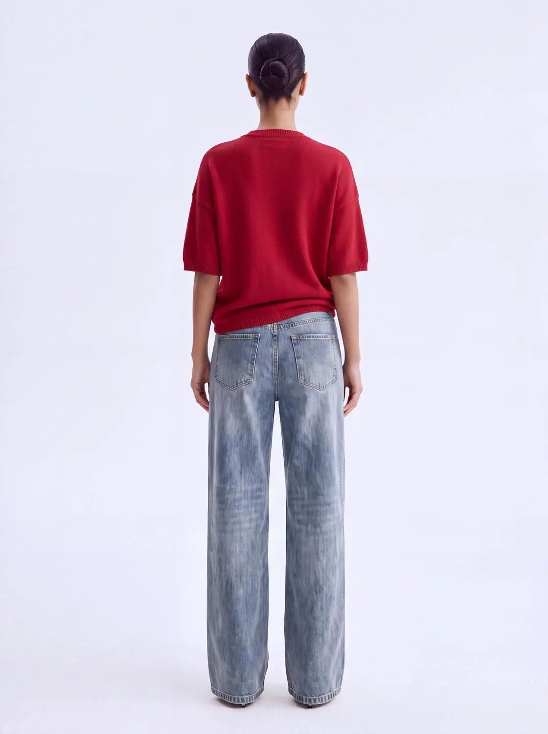 Ribbed Oversized Crew Neck Short Sleeve Knit Sweater