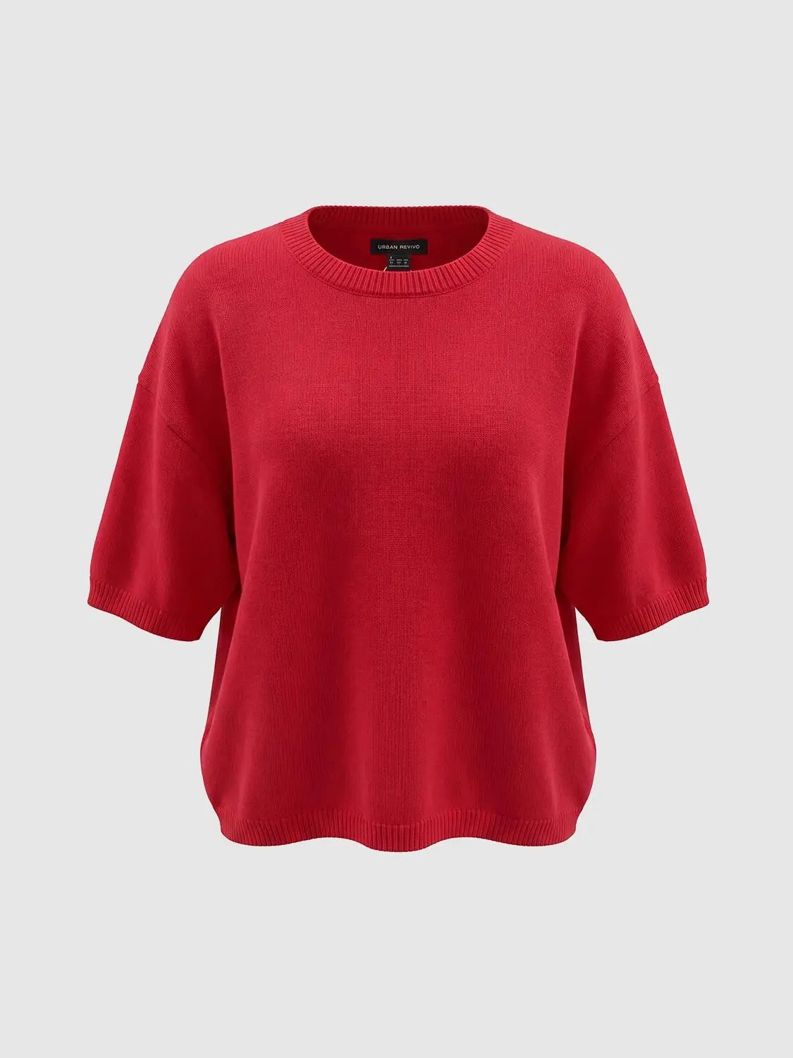 Ribbed Oversized Crew Neck Short Sleeve Knit Sweater