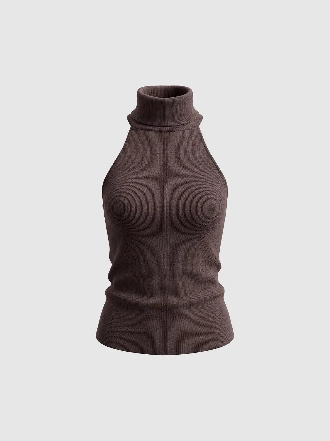 Fitted Ribbed Mock Neck Sleeveless Knit Tank Top