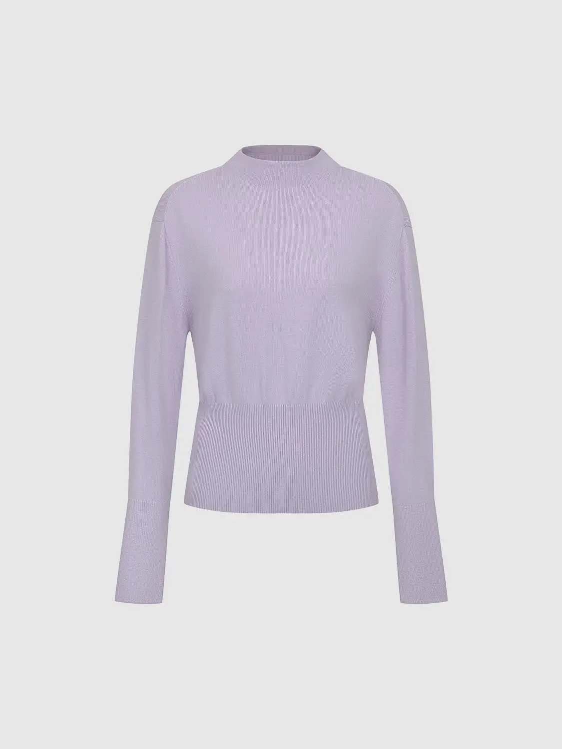 Ribbed Fitted Mock Neck Long Sleeve Knit T-Shirt