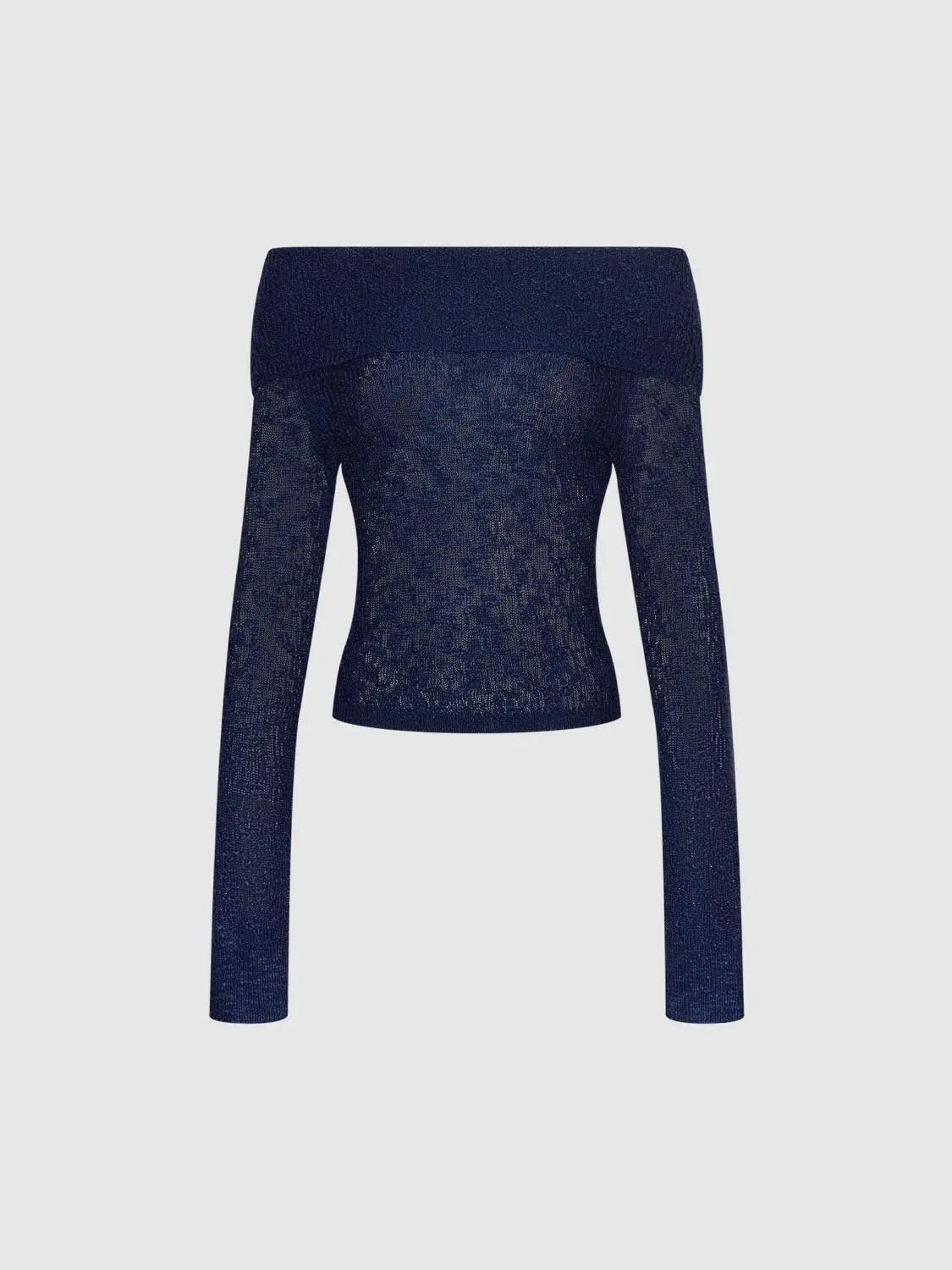 Textured Fitted Off-Shoulder Long Sleeve Pullover