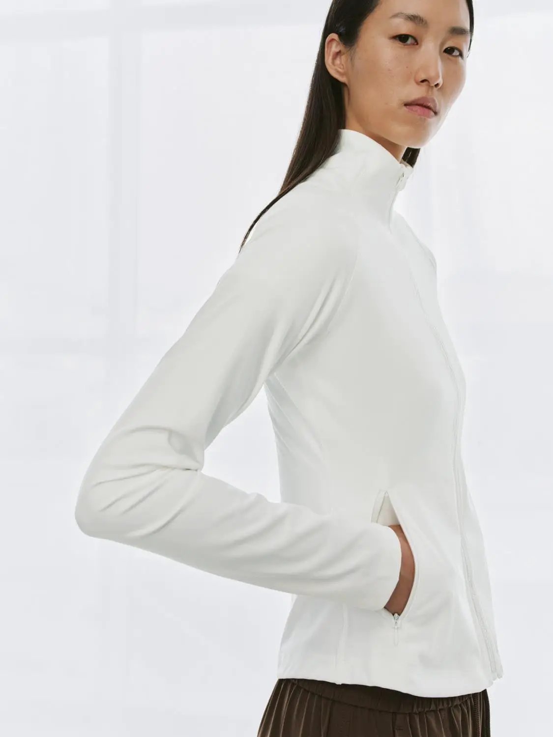 Full Front Zip Fitted Mock Neck Long Sleeve Jacket