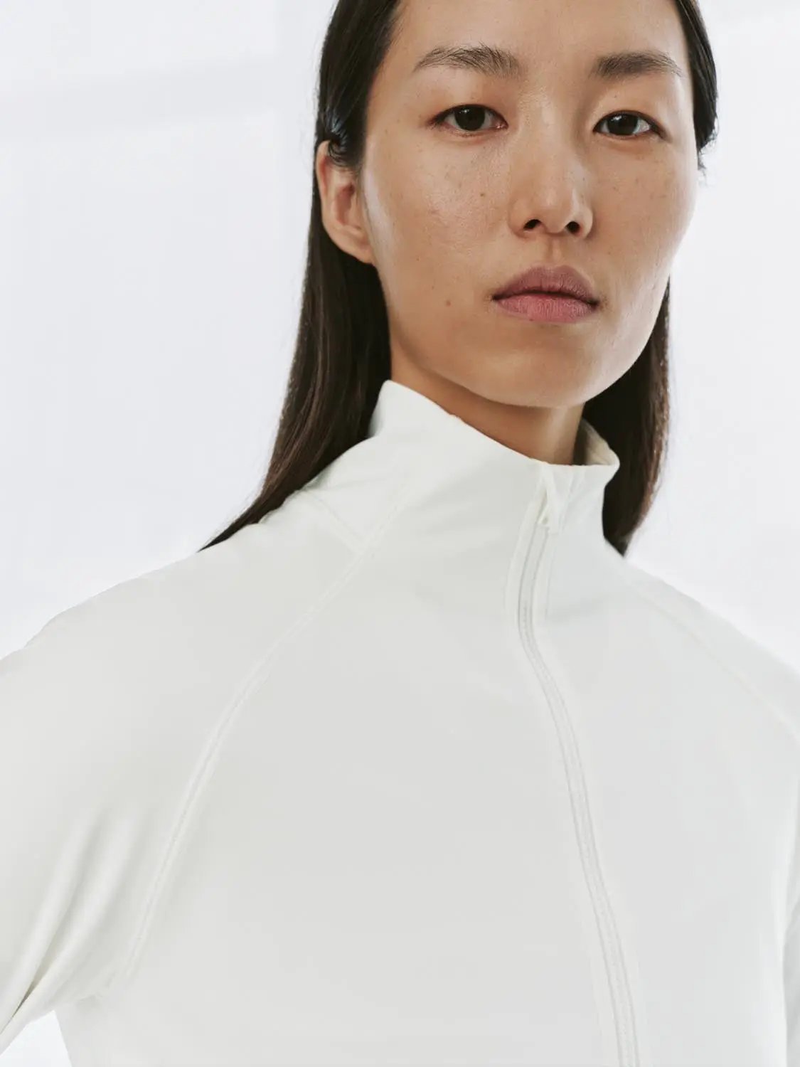 Full Front Zip Fitted Mock Neck Long Sleeve Jacket