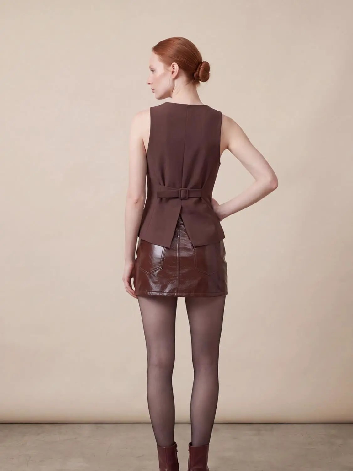 V-neck Button Front Fitted Sleeveless Vest