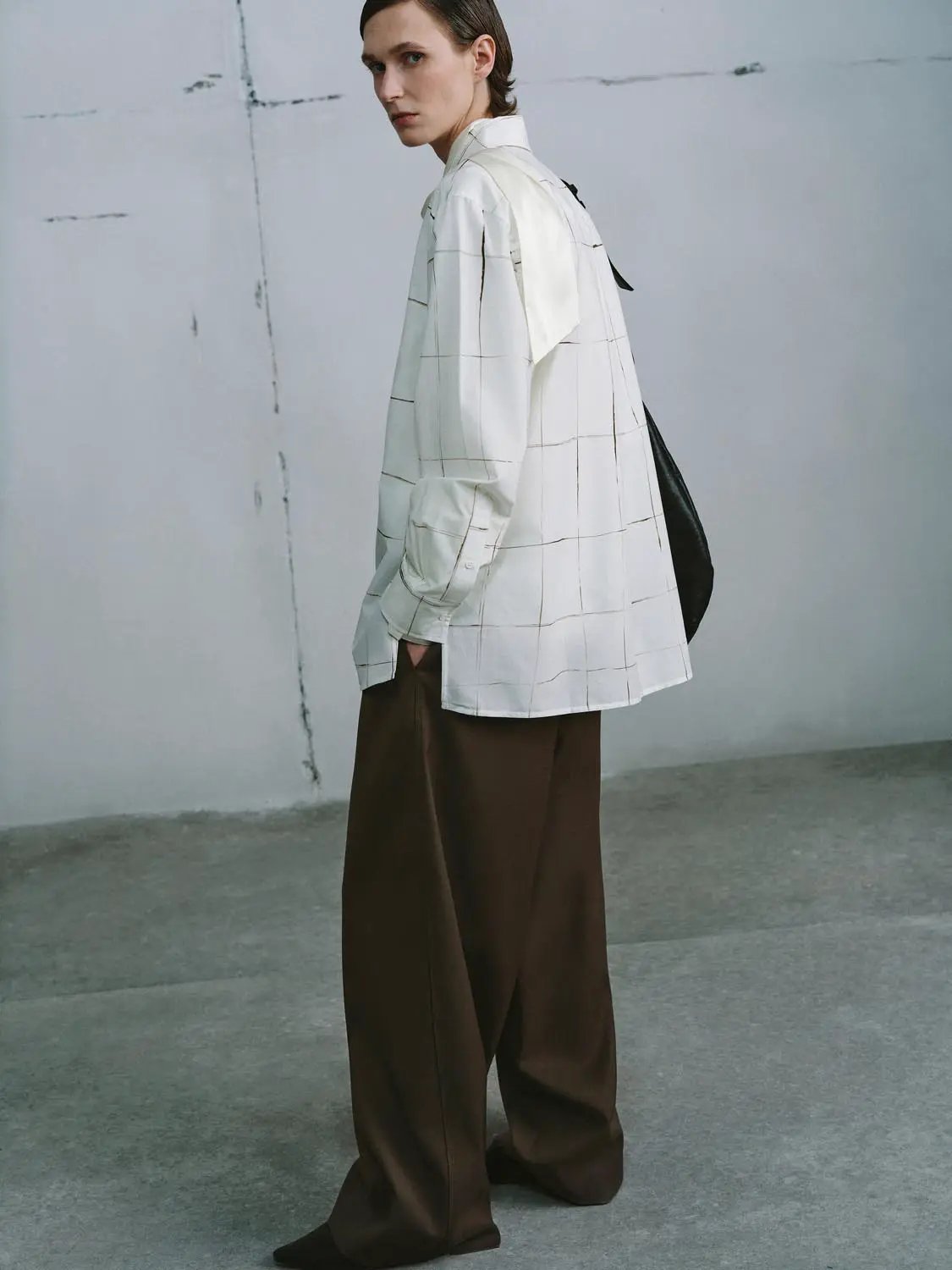 Relaxed Fit Contrast Check Cotton Silk Blend Shirt