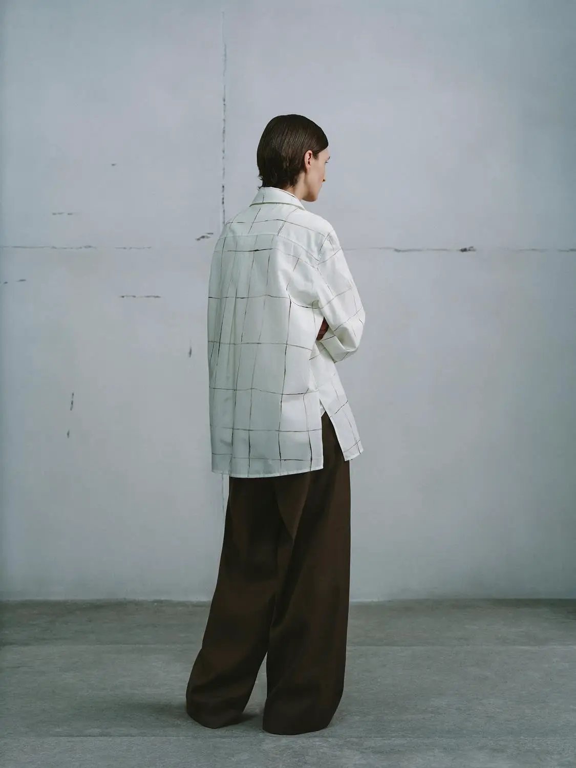 Relaxed Fit Contrast Check Cotton Silk Blend Shirt