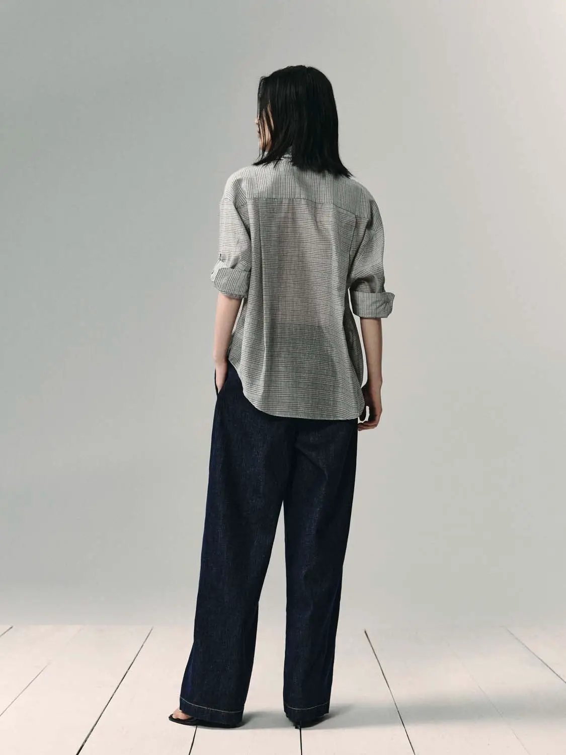 Plaid Tie Front Cotton Silk Shirt