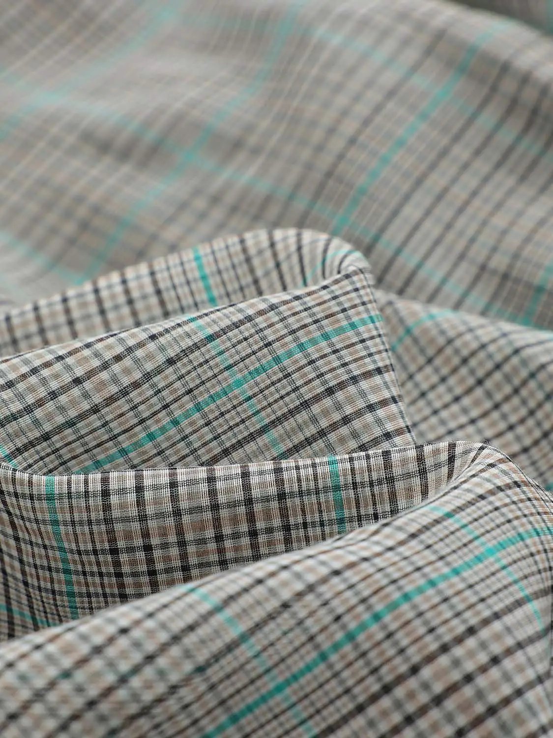 Plaid Tie Front Cotton Silk Shirt