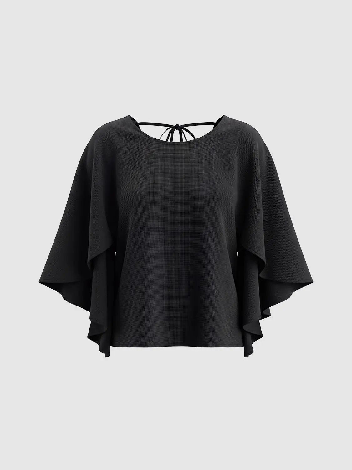Draped Solid Oversized Crew Neck Long Sleeve Blouse
