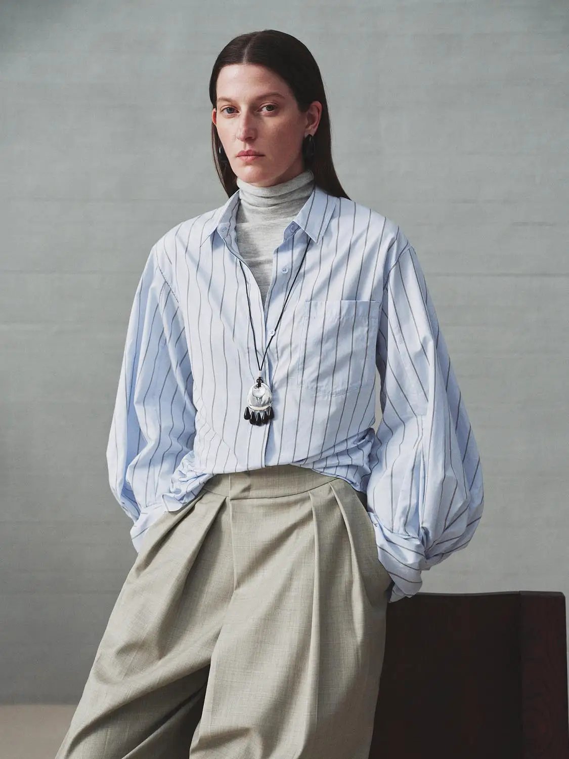 Striped Long Sleeve Cotton Shirt With Chest Pocket And Button Front