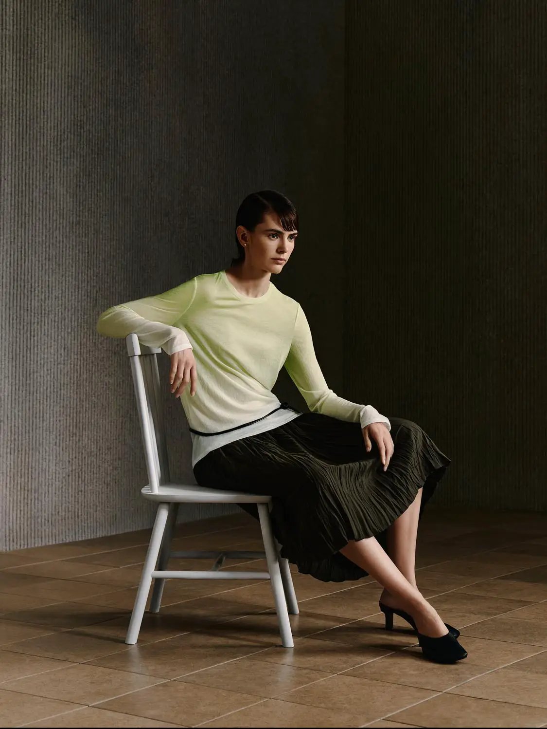 Round Neck Long Sleeve Gradient Cotton Layer Knit Top
