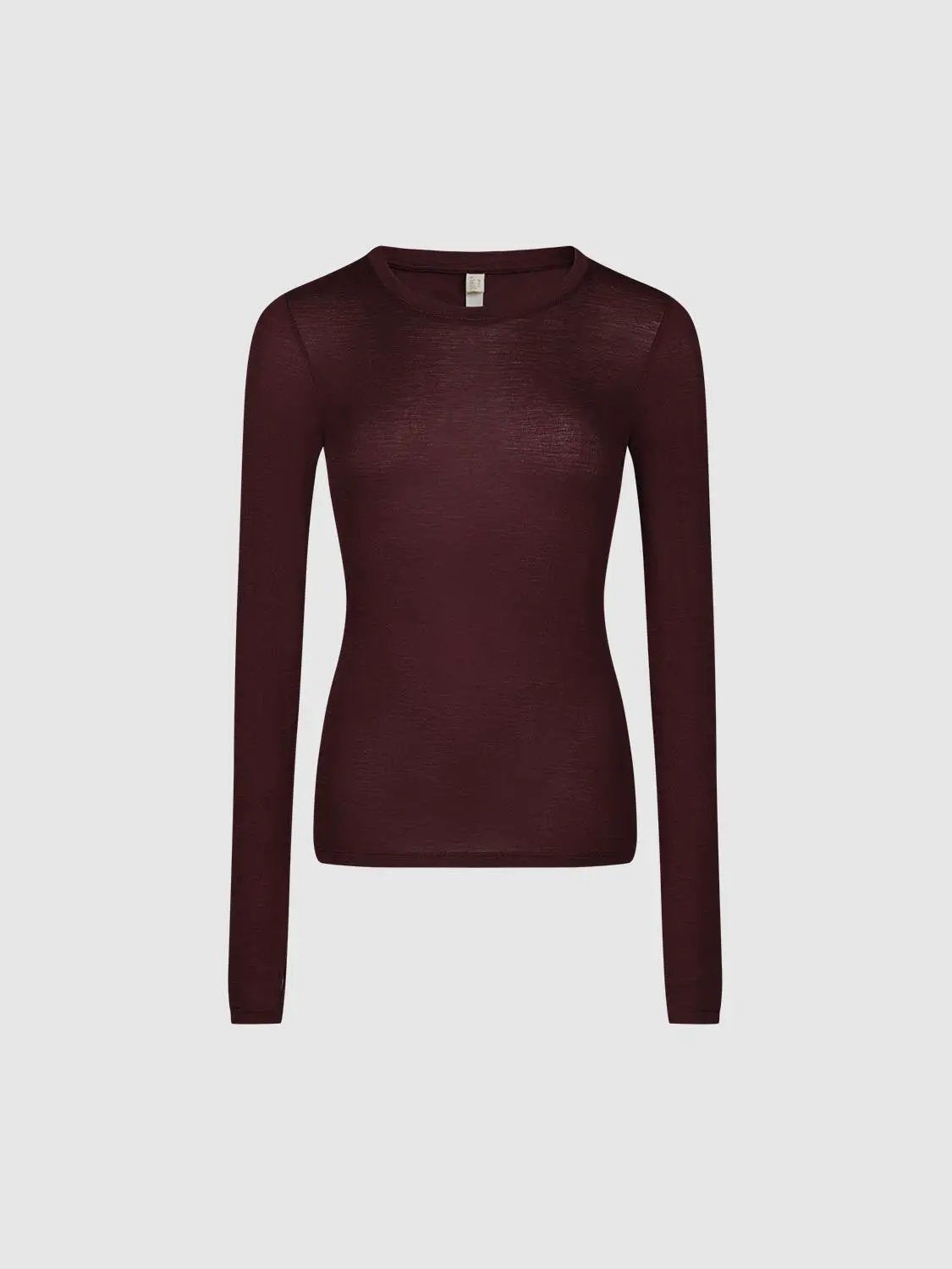 Solid Thin Fitted Crew Neck Long Sleeve Wool Sweater