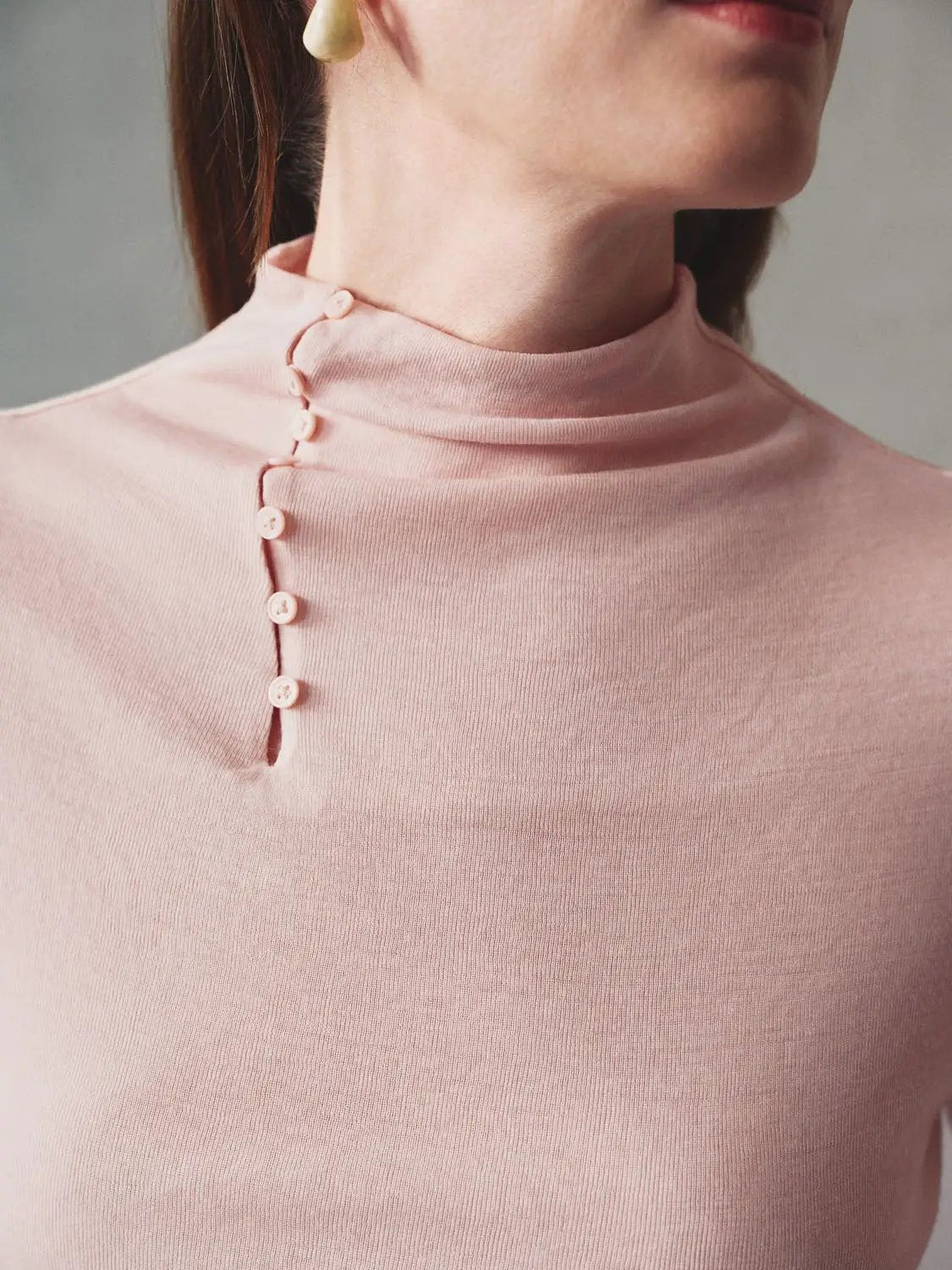 Slim Fit Thin Mock Neck Button Front Long Sleeve Wool Sweater