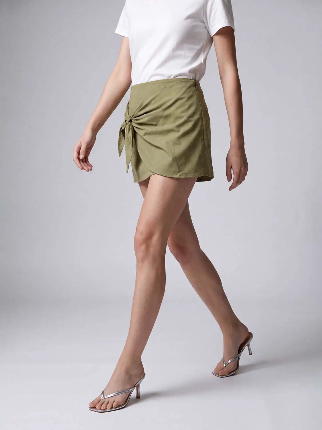 Wrap Front Detail Tencel Lyocell Blend Skirt