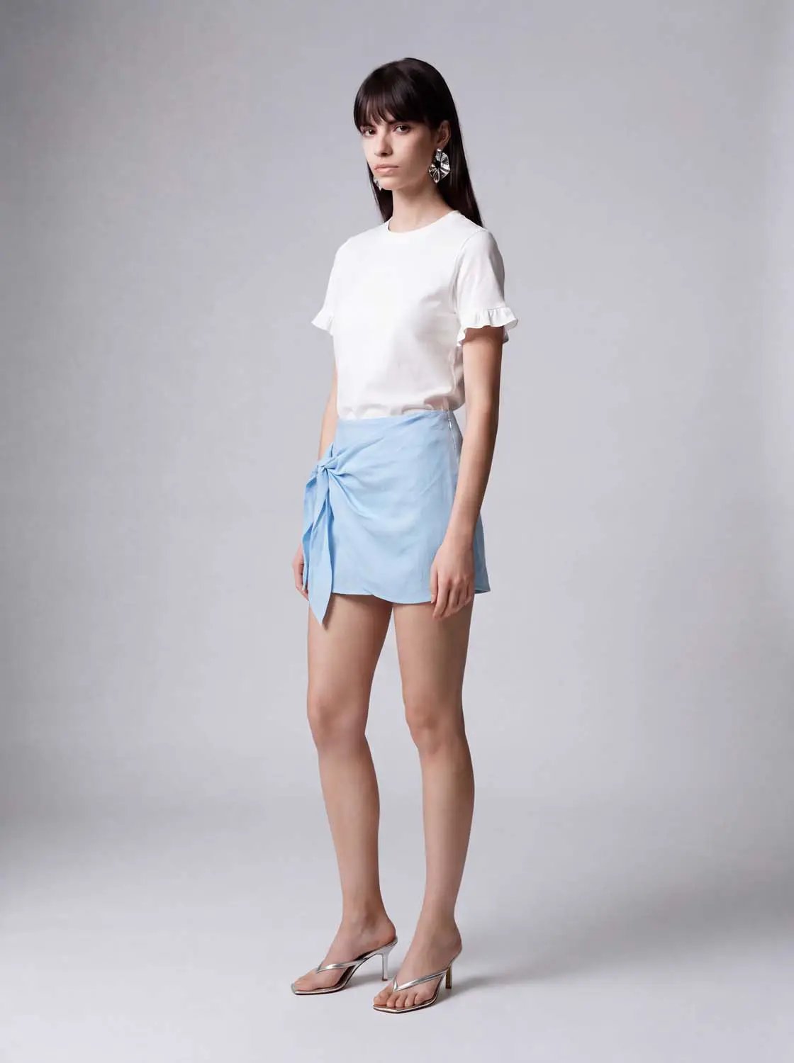 Wrap Front Detail Tencel Lyocell Blend Skirt