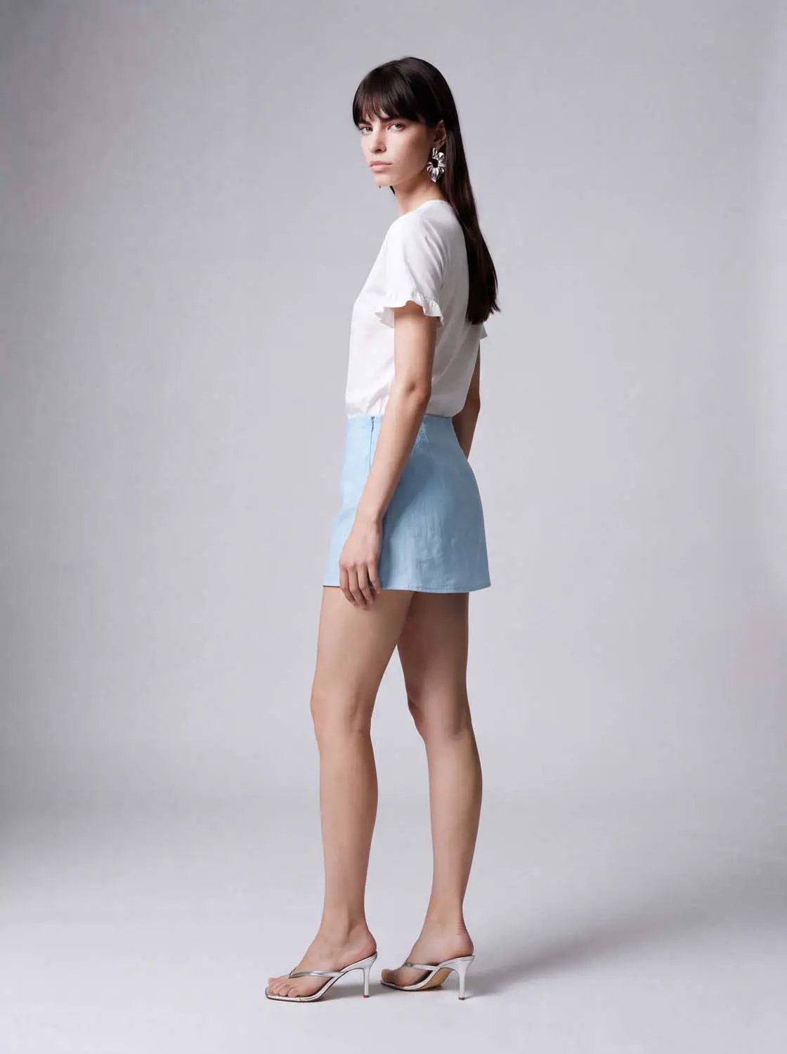 Wrap Front Detail Tencel Lyocell Blend Skirt