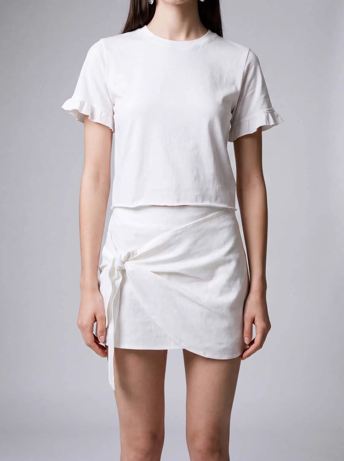 Wrap Front Detail Tencel Lyocell Blend Skirt