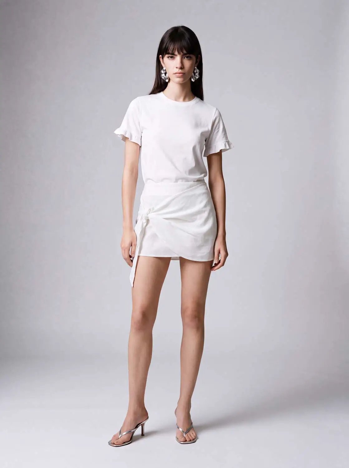 Wrap Front Detail Tencel Lyocell Blend Skirt