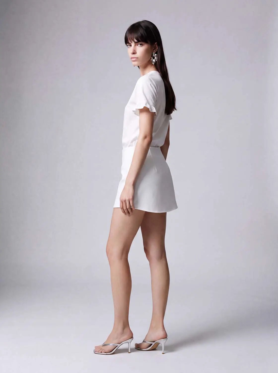 Wrap Front Detail Tencel Lyocell Blend Skirt