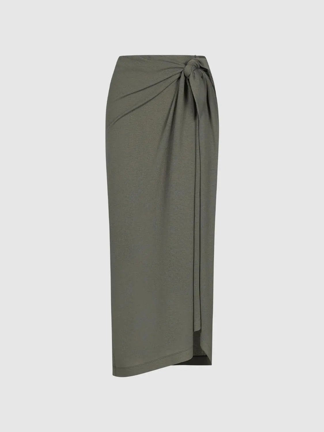 Textured H-Line Solid Straight Fitted Midi Skirt